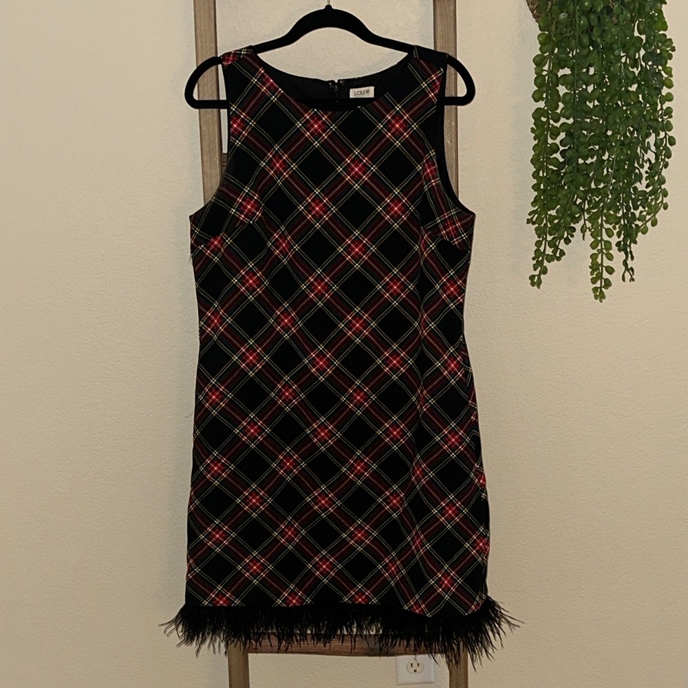 J. Crew Factory Tartan Plaid Dress with feathered trim - size 12